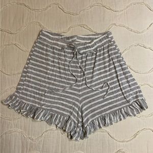 Bellino Gray & White Ruffle Hem Striped Casual Shorts Small Sleep Lounge Comfy